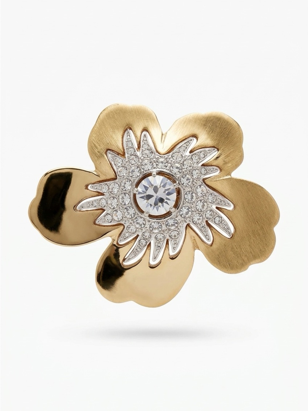 Vintage Gold and Crystal Flower Brooch - Women Jewelry
